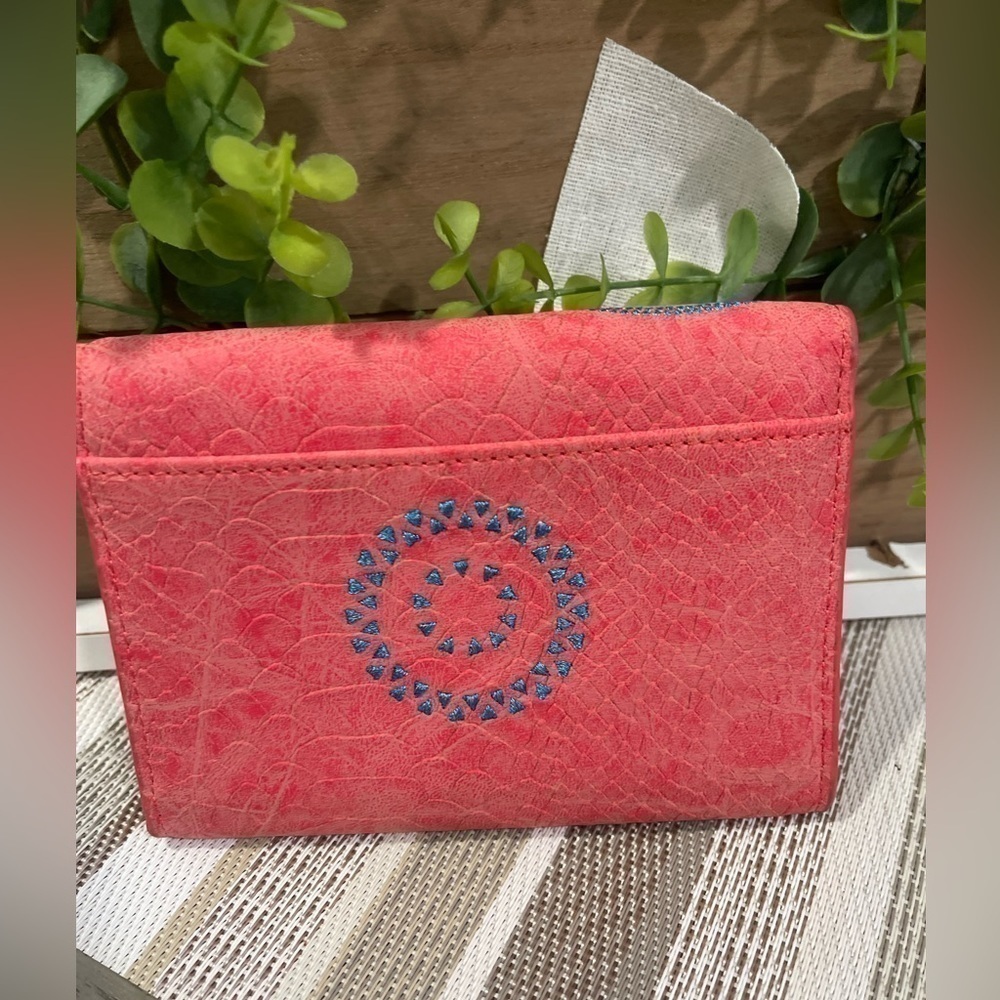 Desigual orange pink Women Wallet Aztec Design Faux Leather 5.5" X 4"